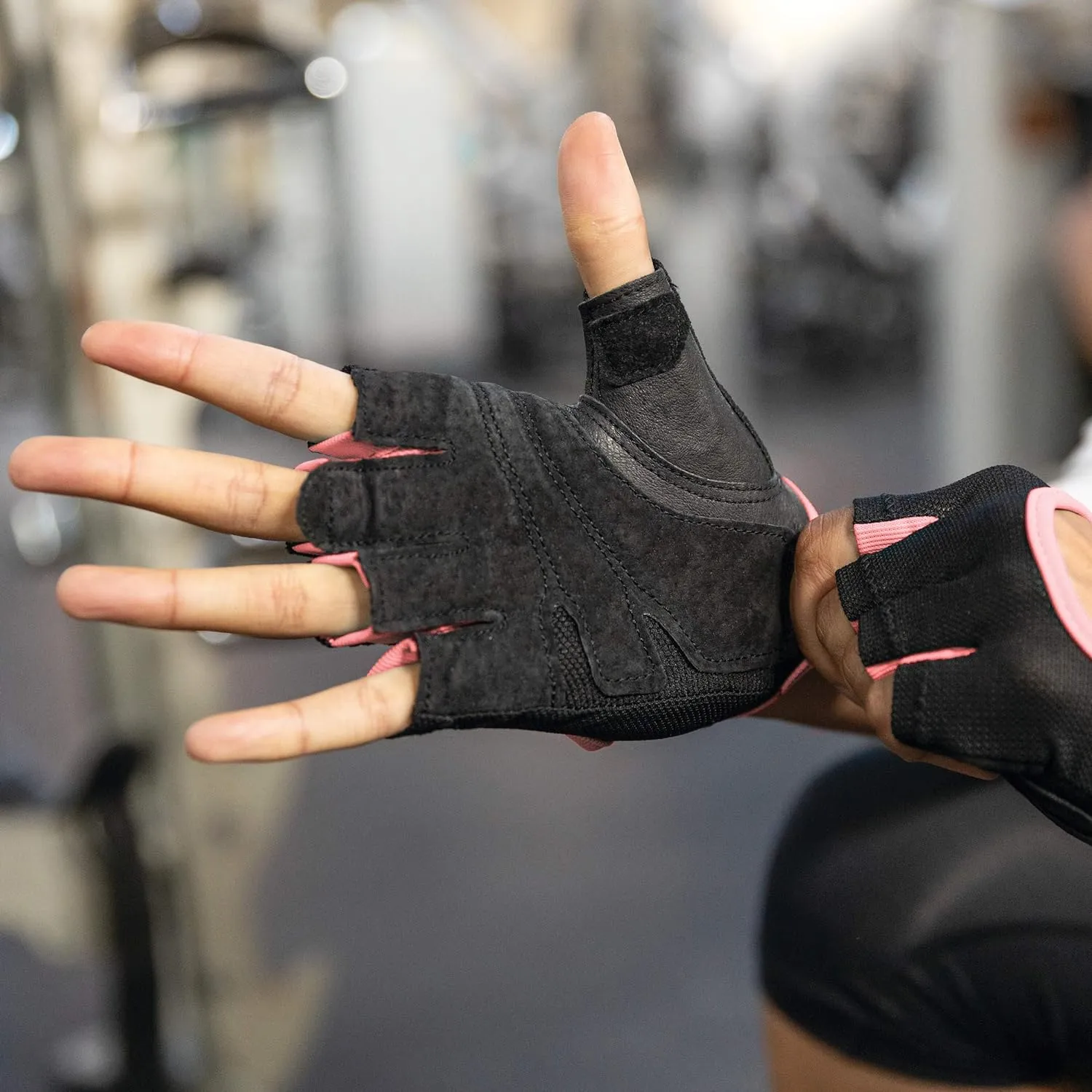 Harbinger Power Gloves, Womens (Black) - Double-Stitched, Genuine Leather Padded Palm & Reinforced Seams - Easy On/Off Wrist & Finger Pull Tabs - Adjustable Closure - Half-Finger, Breathable Design