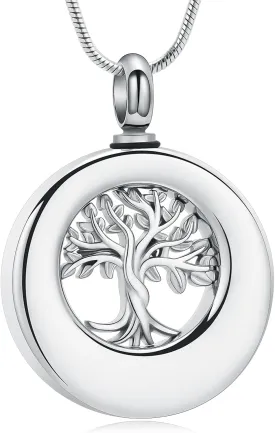 Hearbeingt Tree of Life Urn Necklace for Ashes for Men Women Cremation Jewelry Circle Ashes Necklace Pendent Stainless Steel Keepsake Memorial Urn Lockets