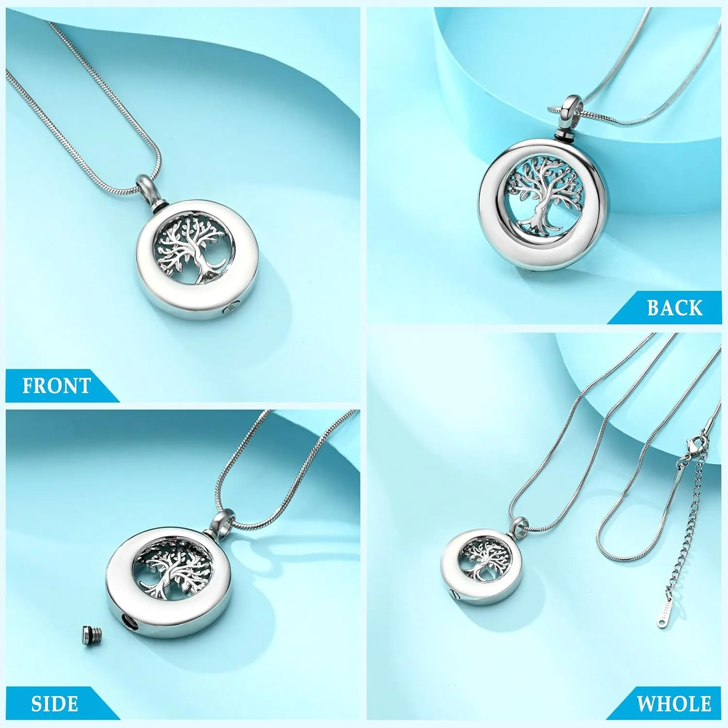 Hearbeingt Tree of Life Urn Necklace for Ashes for Men Women Cremation Jewelry Circle Ashes Necklace Pendent Stainless Steel Keepsake Memorial Urn Lockets