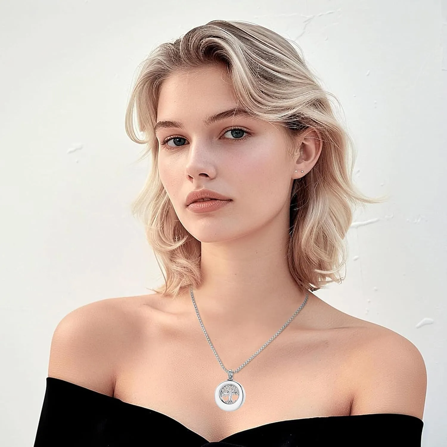 Hearbeingt Tree of Life Urn Necklace for Ashes for Men Women Cremation Jewelry Circle Ashes Necklace Pendent Stainless Steel Keepsake Memorial Urn Lockets