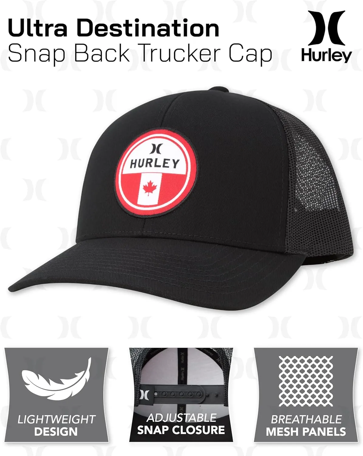 Hurley Men??s Trucker Hat - Flat Brim Mesh Baseball Cap and Hats for Men with Adjustable Snapback Closure