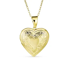 Initials Vintage Style Heart Photo Locket Necklace 18K Gold Plated Keepsake