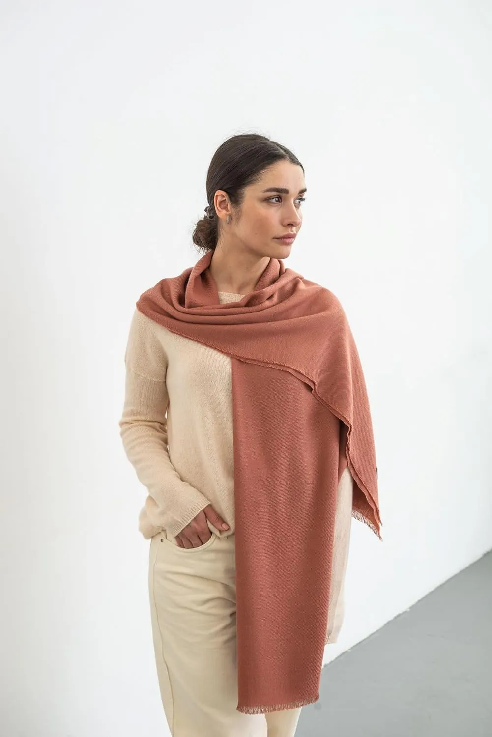 Italian Broad 70% Cashmere and 30% Silk Scarf Shawl Wrap Stole of Premium Quality Super Soft Made in Italy for Woman