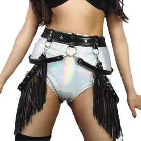 JEWEKY Punk Leather Waist Tassel Belt Fringe Belts Club Body Chain Rave for Women