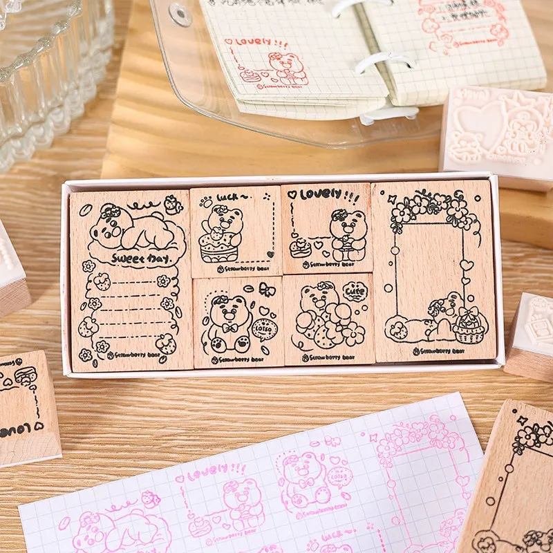 Joyful Holiday Theme Cartoon Wood Rubber Stamp Set