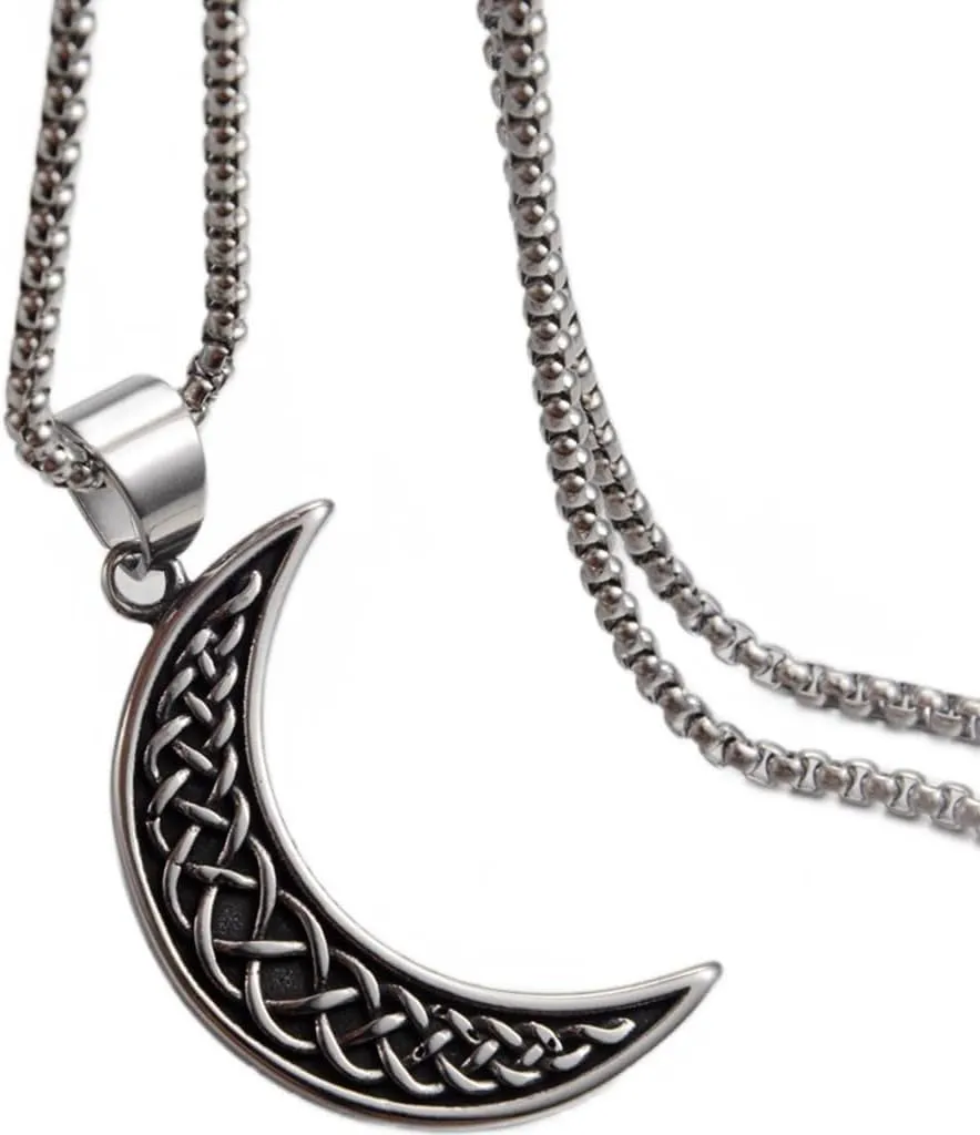 Jude Jewelers Stainless Steel Celtic Knot Moon Crescent Retro Vintage Style Pendant Necklace
