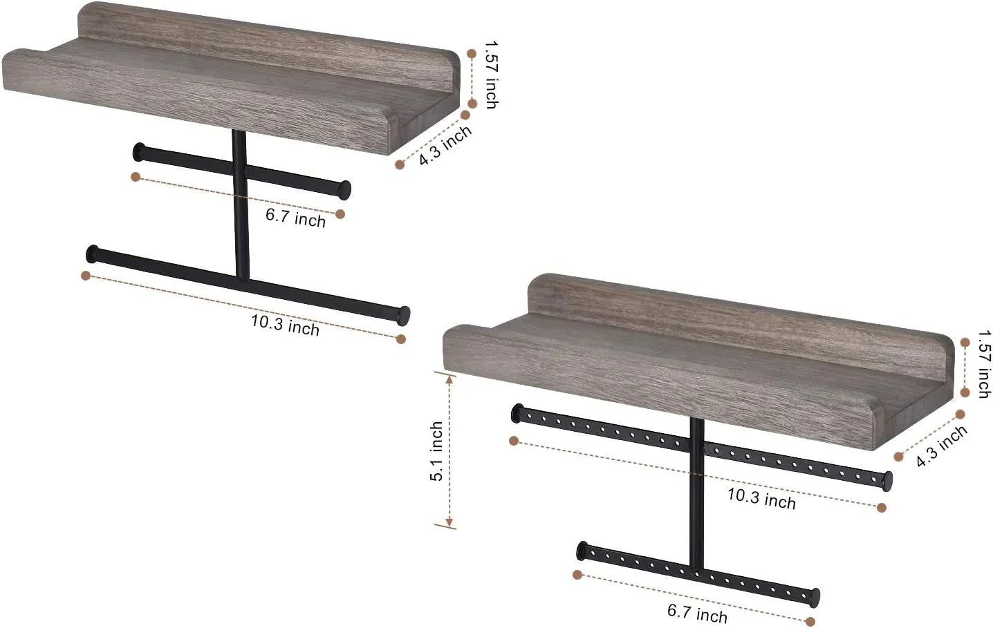 Keebofly Hanging Wall Mounted Jewelry Organizer with Rustic Wood Jewelry Holder Display for Necklaces Bracelet Earrings Ring Set of 2 Weathered Grey,[Patented]