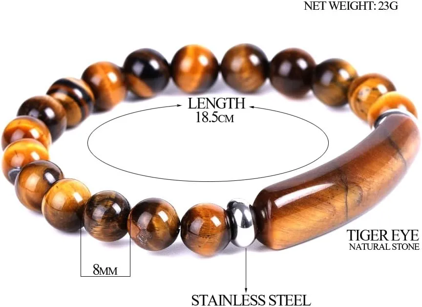 LIU JUN Tiger Eye Bracelet Men, Set of 2 Natural Tiger Eye Necklace Bracelet Adjustable Braided Rope Natural Stone Pendant Natural Stone Bracelet For Men Valentine's Day Birthday Gift
