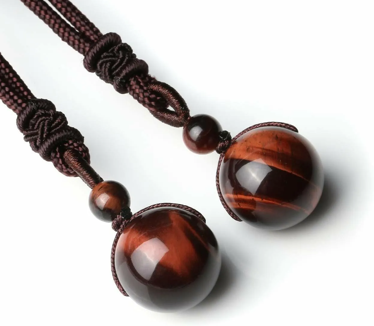 LIU JUN Tiger Eye Bracelet Men, Set of 2 Natural Tiger Eye Necklace Bracelet Adjustable Braided Rope Natural Stone Pendant Natural Stone Bracelet For Men Valentine's Day Birthday Gift