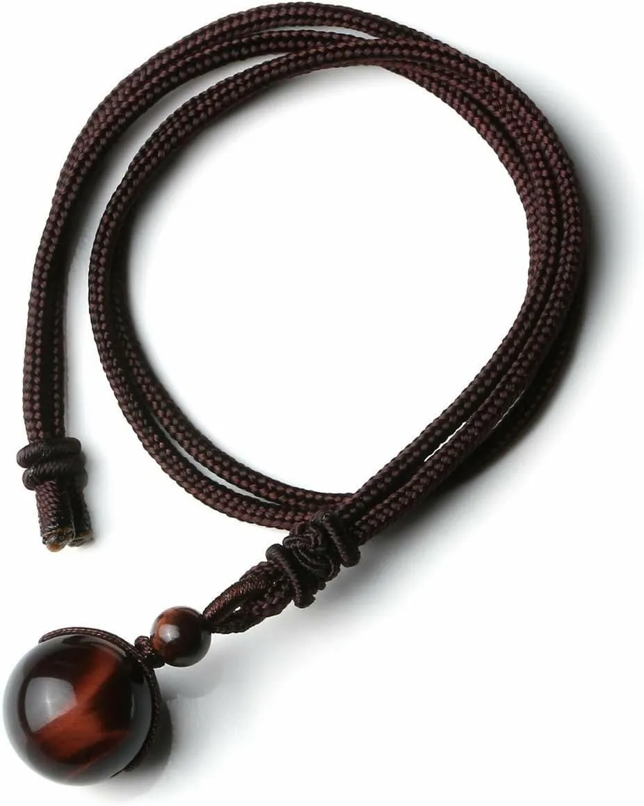 LIU JUN Tiger Eye Bracelet Men, Set of 2 Natural Tiger Eye Necklace Bracelet Adjustable Braided Rope Natural Stone Pendant Natural Stone Bracelet For Men Valentine's Day Birthday Gift