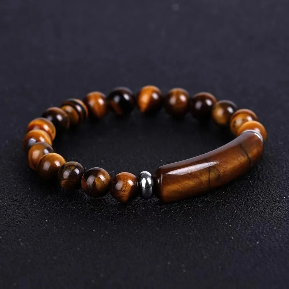 LIU JUN Tiger Eye Bracelet Men, Set of 2 Natural Tiger Eye Necklace Bracelet Adjustable Braided Rope Natural Stone Pendant Natural Stone Bracelet For Men Valentine's Day Birthday Gift