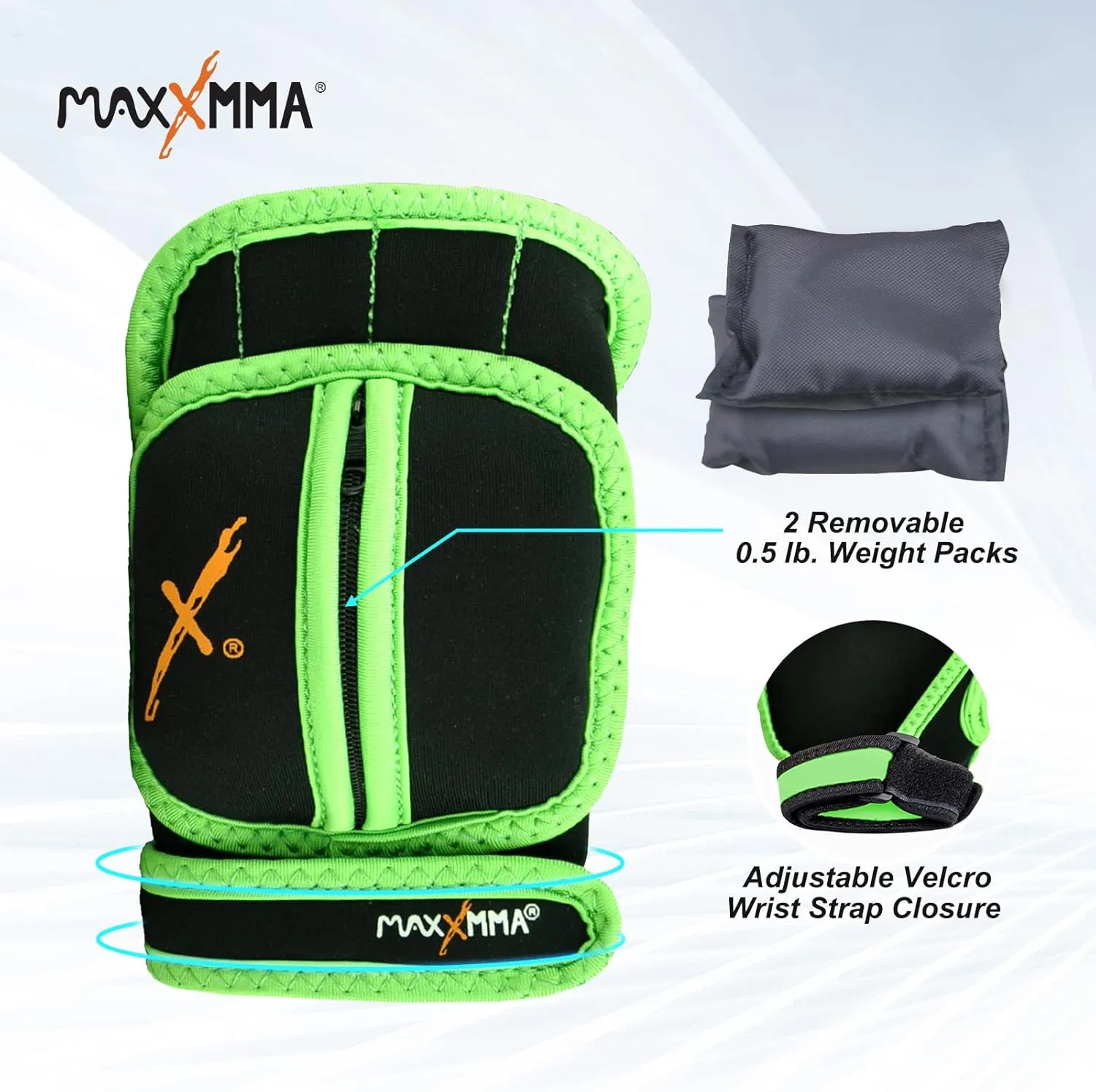 MaxxMMA Adjustable Weighted Gloves, 2 lb. Set - Removable Weight (2 x 0.5 lb. Each Glove) for Sculpting MMA Kickboxing Cardio Aerobics Hand Speed Coordination Shoulder Strength
