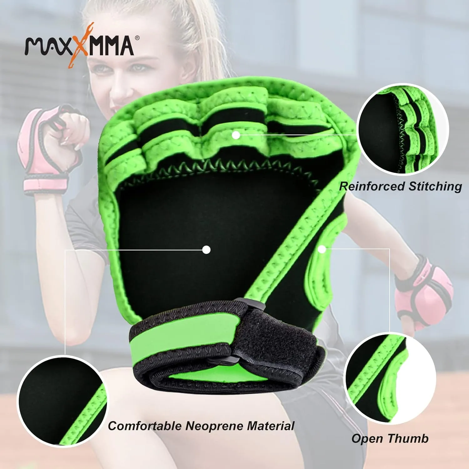MaxxMMA Adjustable Weighted Gloves, 2 lb. Set - Removable Weight (2 x 0.5 lb. Each Glove) for Sculpting MMA Kickboxing Cardio Aerobics Hand Speed Coordination Shoulder Strength