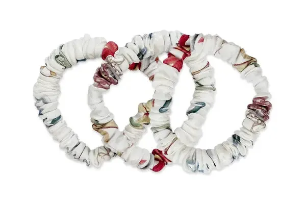 Mayfairsilk White with Red and Blue Highlights Slim Hair Ties Set