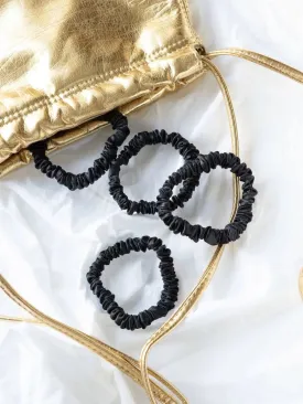 Mulberry Silk Skinny Scrunchies - Black Set of 4