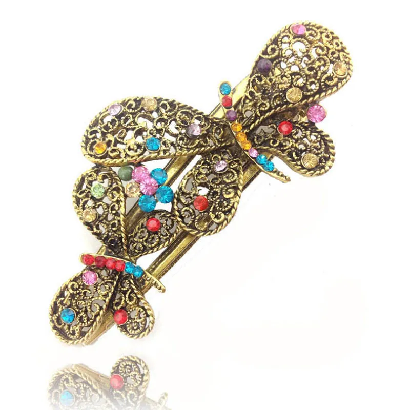 New Fashion Colorful Women Retro Crystal Butterfly Flower Hairpins Hair Stick Hair Clip
