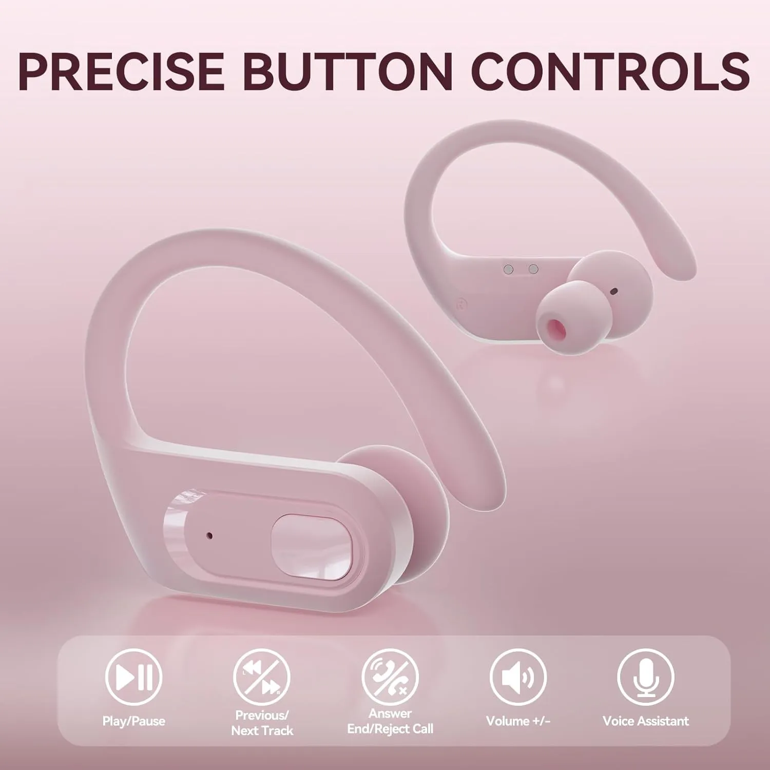 occiam Wireless Earbuds Bluetooth Headphones Ear Buds 96Hrs Playback Sport Over-Ear Waterproof Wireless Headphones Earphones with Earhooks ENC Mics Clear Call for Sport Running Workout Dusty Pink