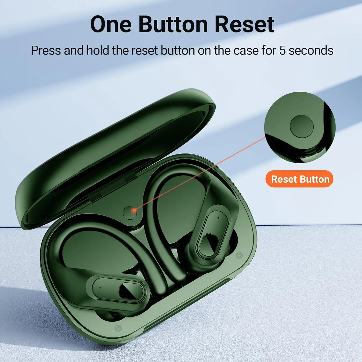 occiam Wireless Earbuds Bluetooth Headphones Ear Buds 96Hrs Playback Sport Over-Ear Waterproof Wireless Headphones Earphones with Earhooks ENC Mics Clear Call for Sport Running Workout Green