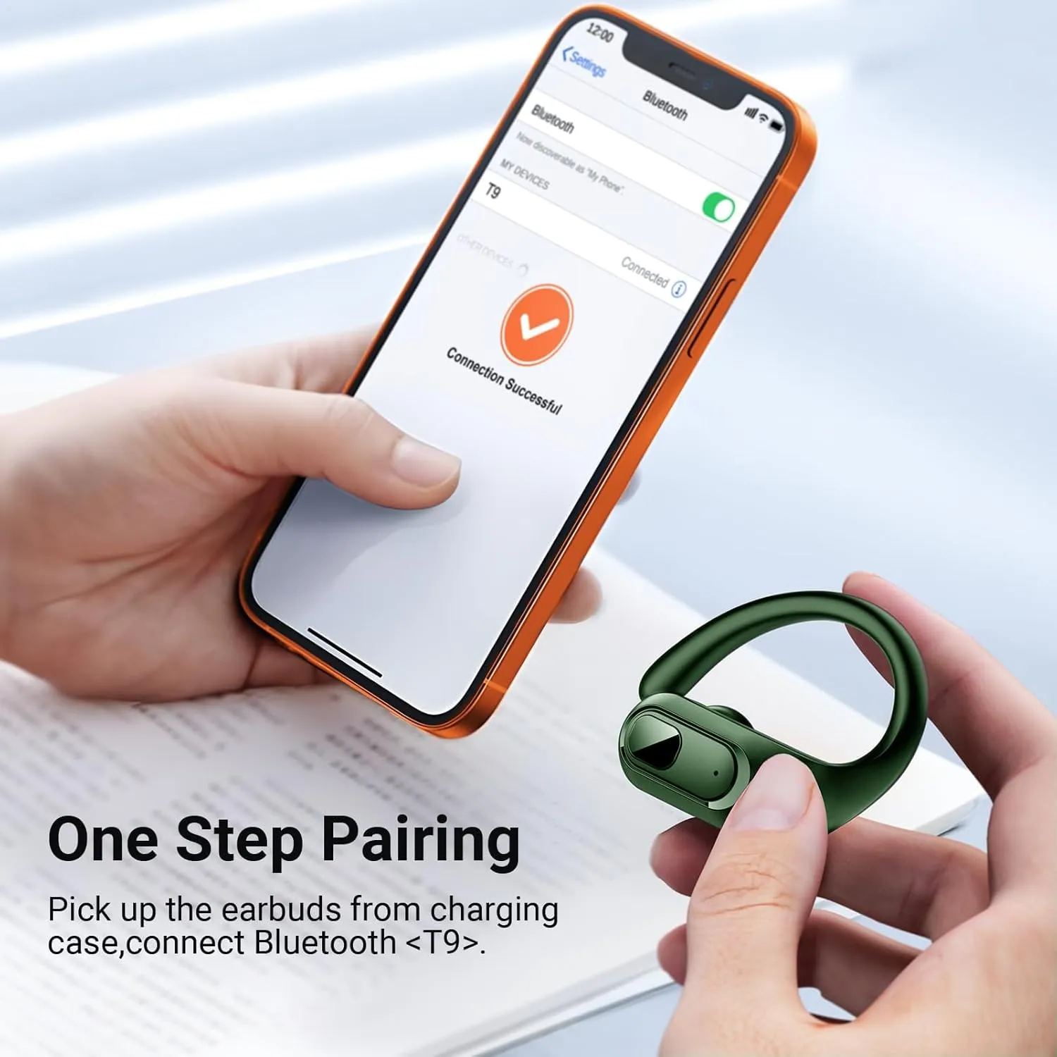 occiam Wireless Earbuds Bluetooth Headphones Ear Buds 96Hrs Playback Sport Over-Ear Waterproof Wireless Headphones Earphones with Earhooks ENC Mics Clear Call for Sport Running Workout Green