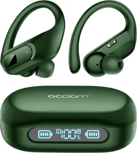 occiam Wireless Earbuds Bluetooth Headphones Ear Buds 96Hrs Playback Sport Over-Ear Waterproof Wireless Headphones Earphones with Earhooks ENC Mics Clear Call for Sport Running Workout Green