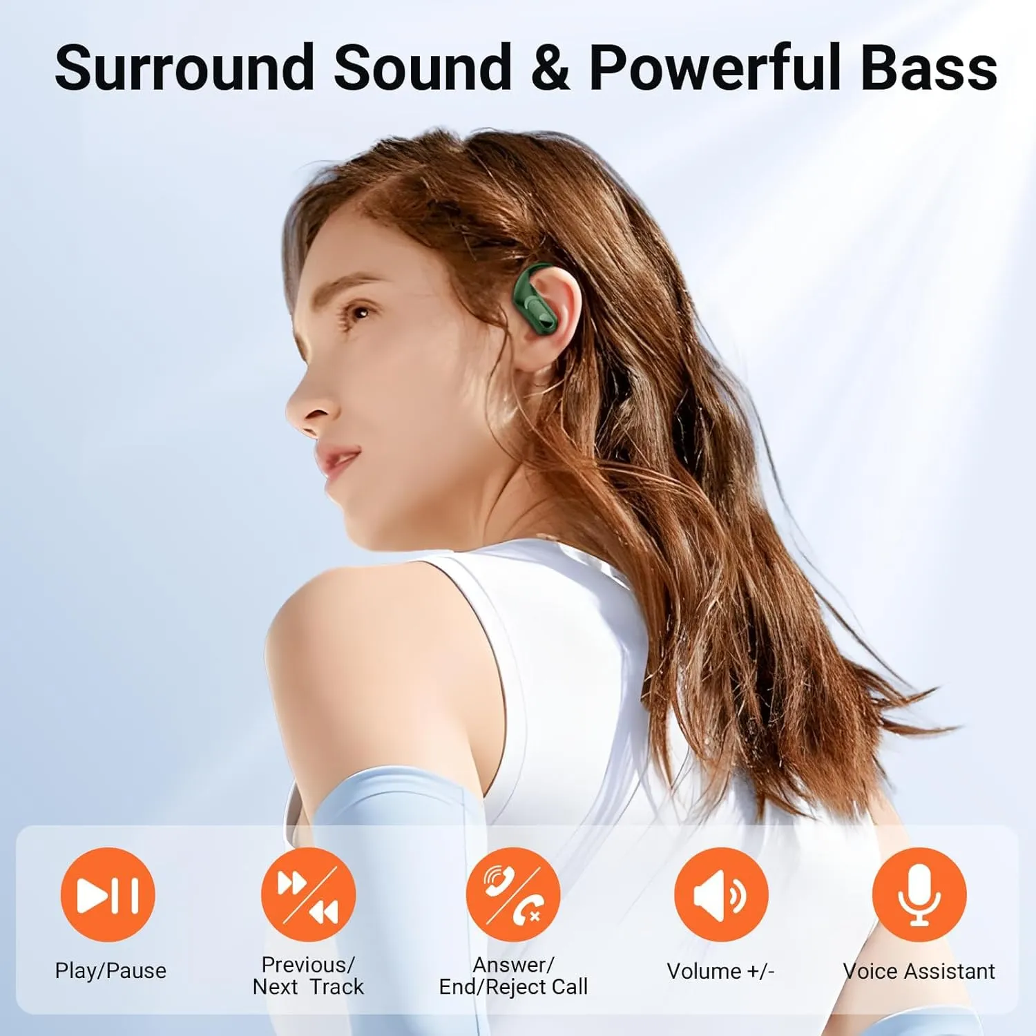 occiam Wireless Earbuds Bluetooth Headphones Ear Buds 96Hrs Playback Sport Over-Ear Waterproof Wireless Headphones Earphones with Earhooks ENC Mics Clear Call for Sport Running Workout Green