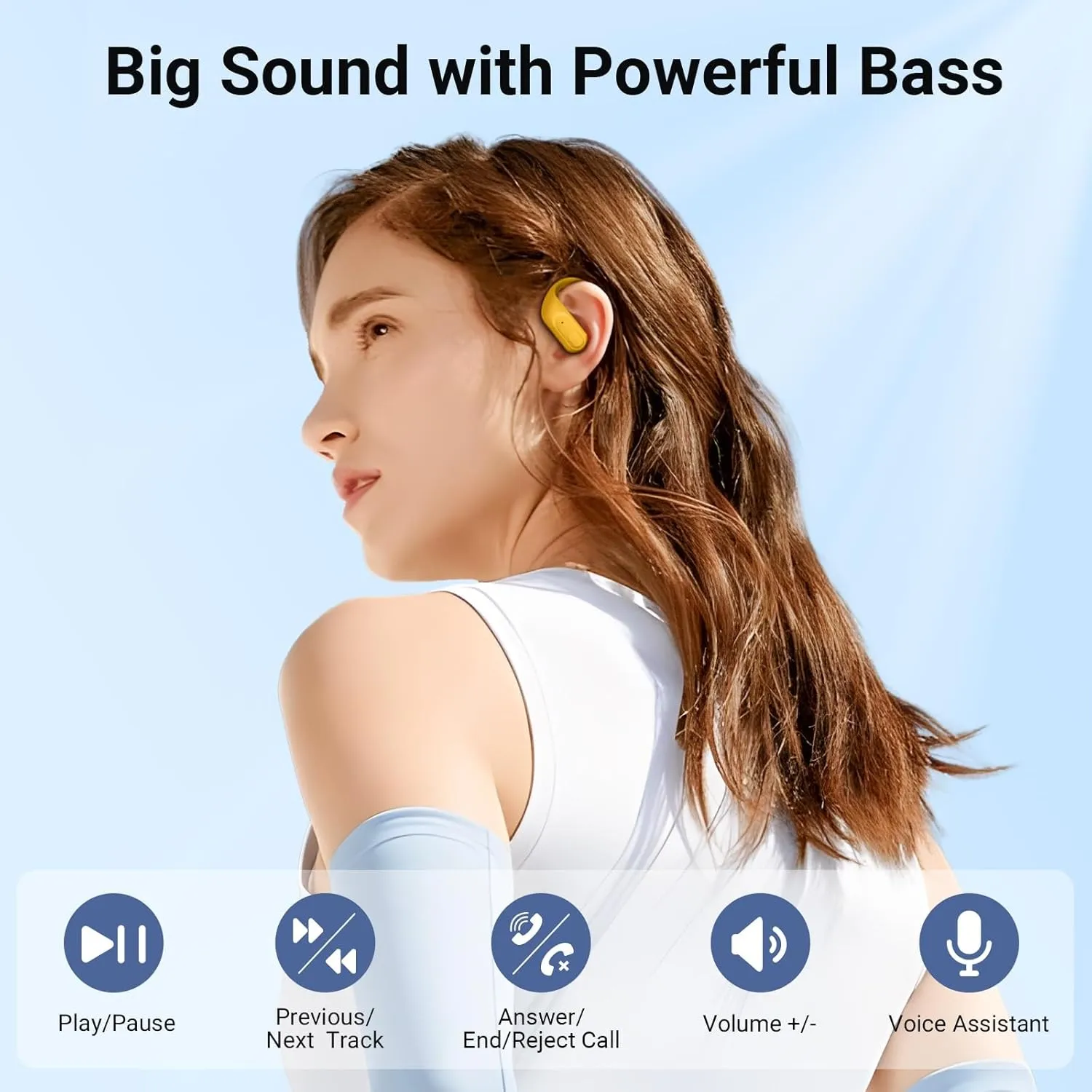 occiam Wireless Earbuds Bluetooth Headphones Ear Buds 96Hrs Playback Sport Over-Ear Waterproof Wireless Headphones Earphones with Earhooks ENC Mics Clear Call for Sport Running Workout Yellow