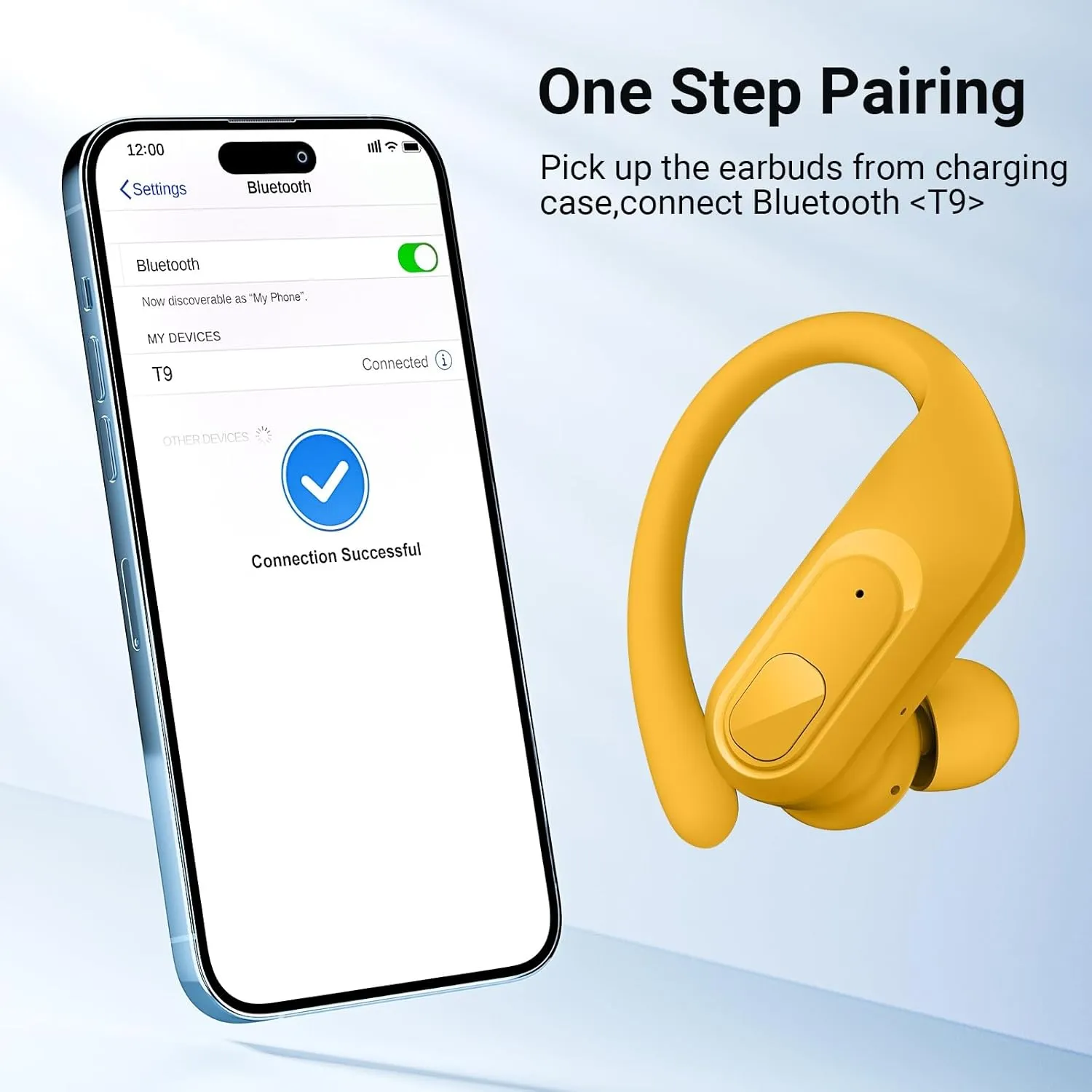 occiam Wireless Earbuds Bluetooth Headphones Ear Buds 96Hrs Playback Sport Over-Ear Waterproof Wireless Headphones Earphones with Earhooks ENC Mics Clear Call for Sport Running Workout Yellow