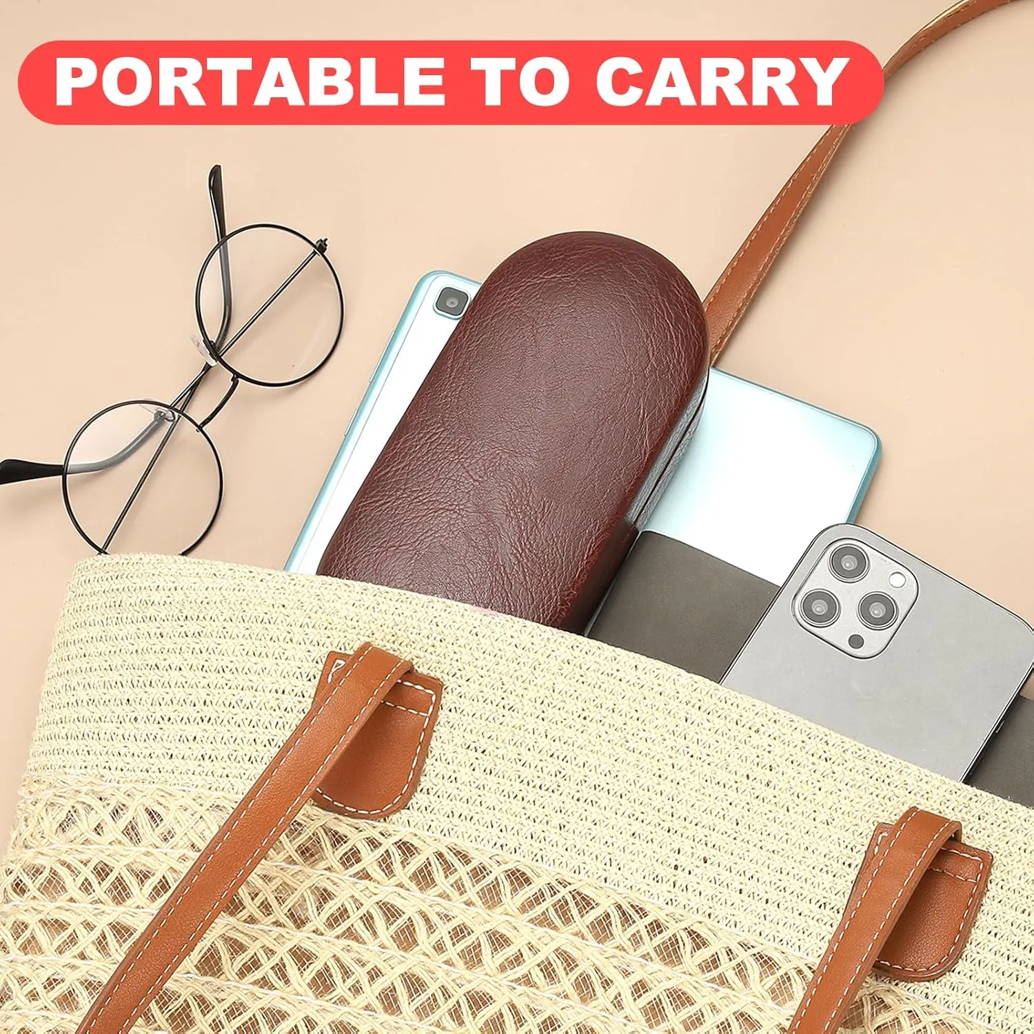 PATIKIL Hard Shell Eyeglasses Case, PU Leather Large Glasses Case Litchi Grain Protective Sunglasses Organizer