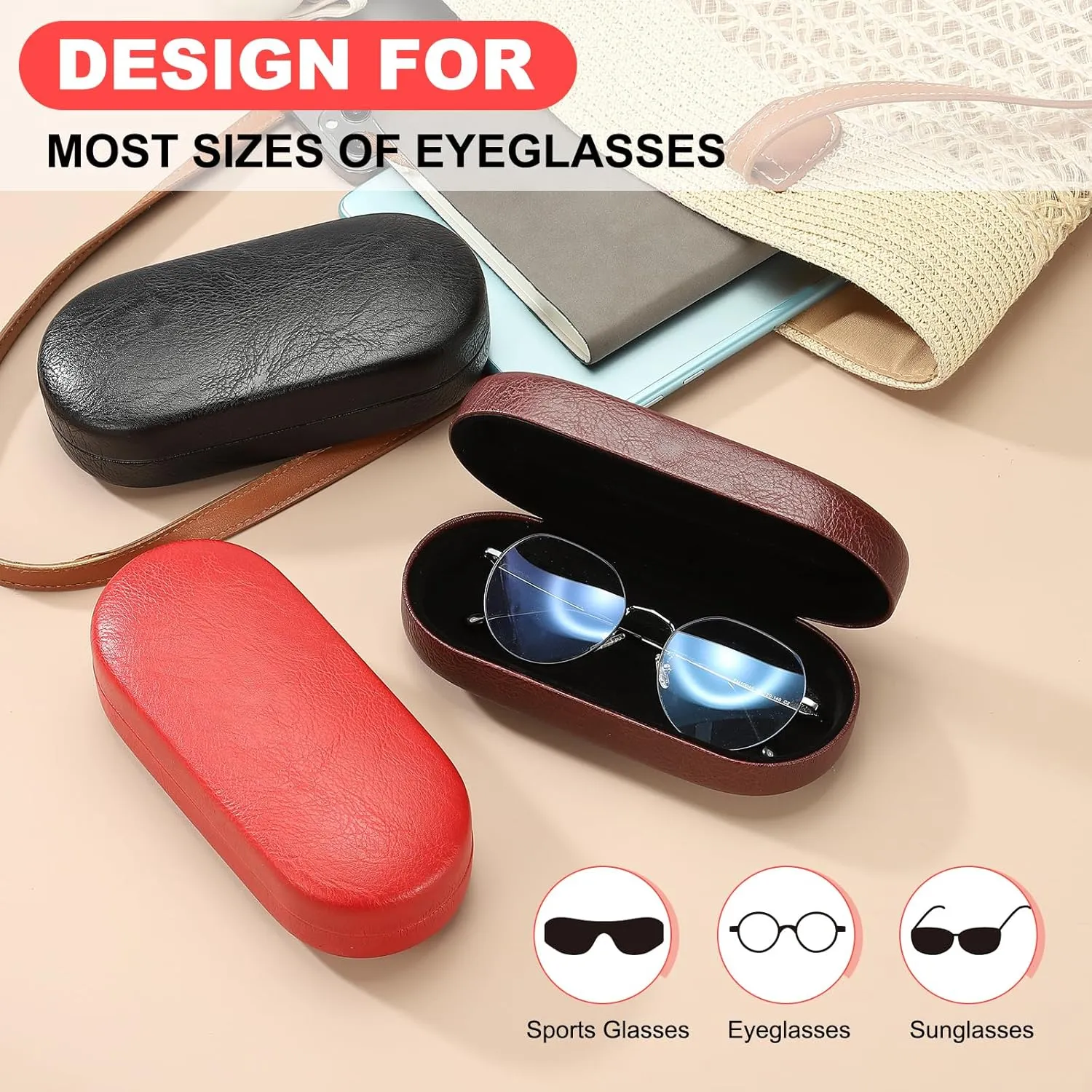 PATIKIL Hard Shell Eyeglasses Case, PU Leather Large Glasses Case Litchi Grain Protective Sunglasses Organizer