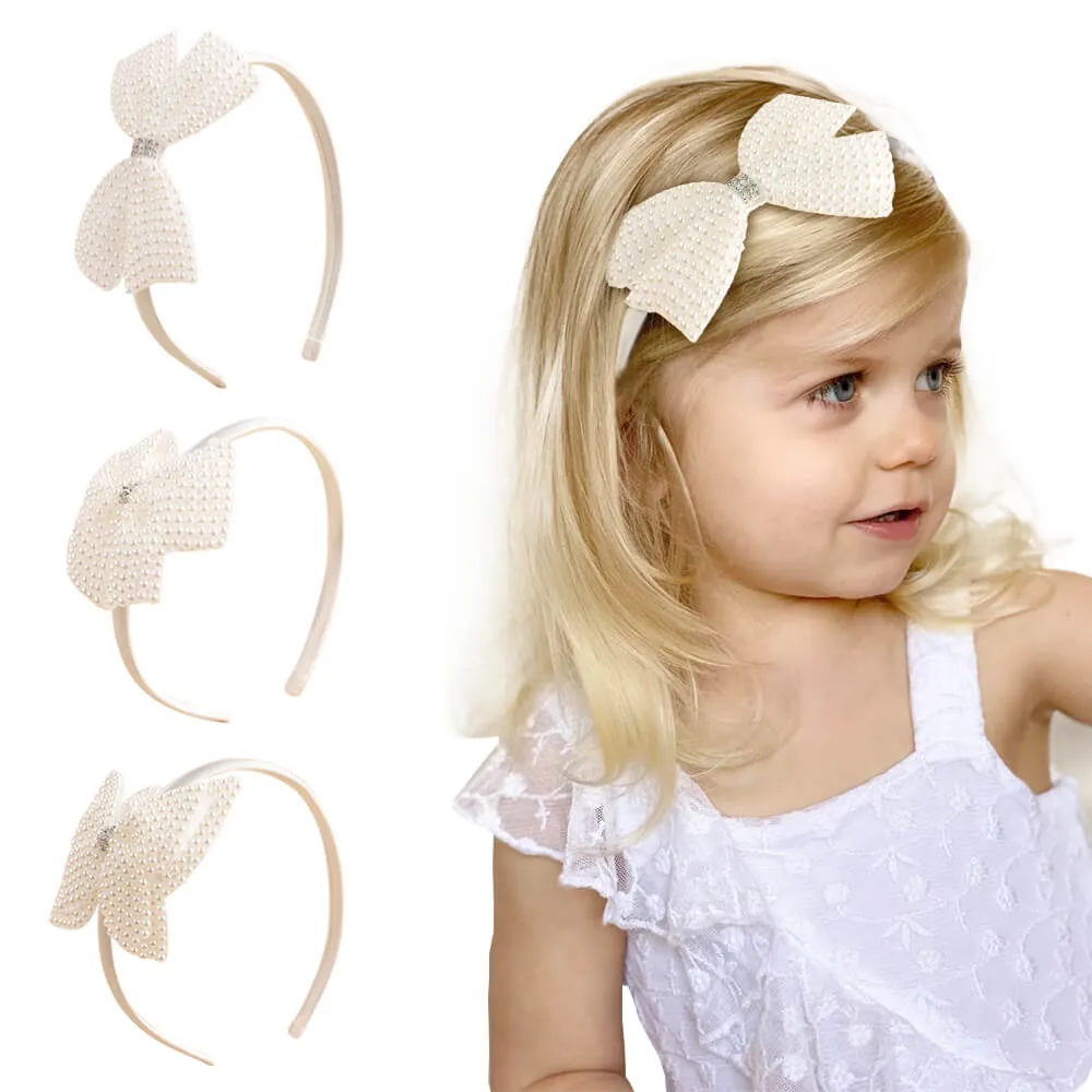 Pearl Rhinestone Bow Girl Headbands