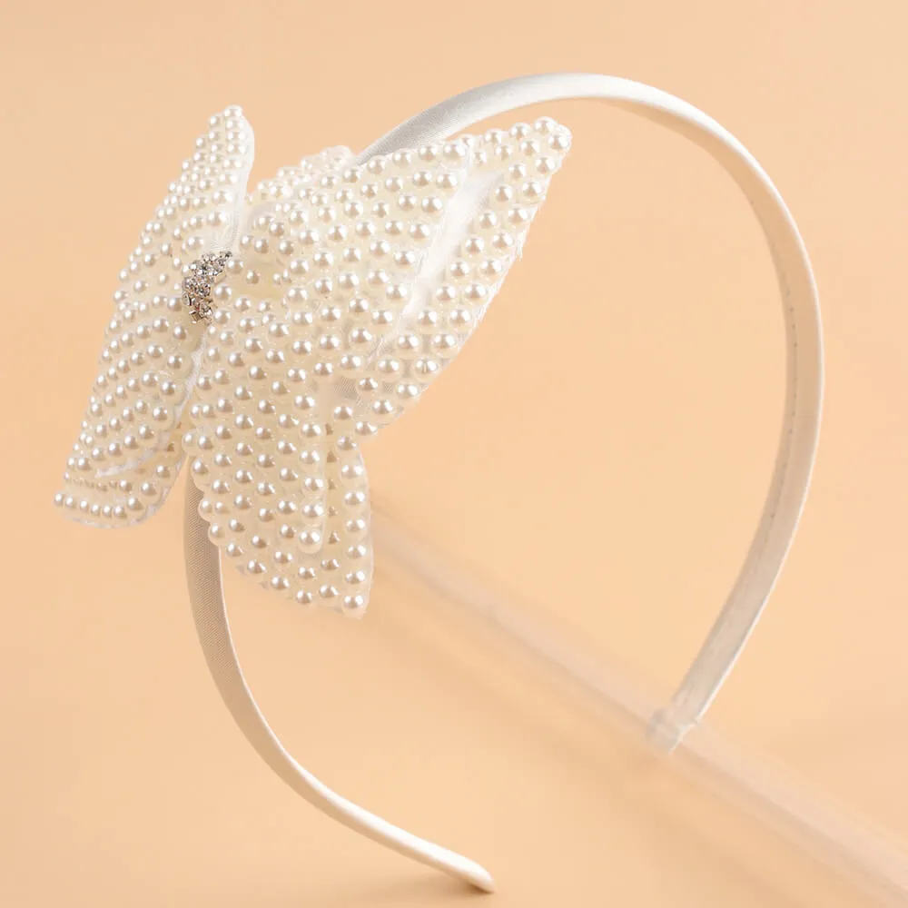 Pearl Rhinestone Bow Girl Headbands