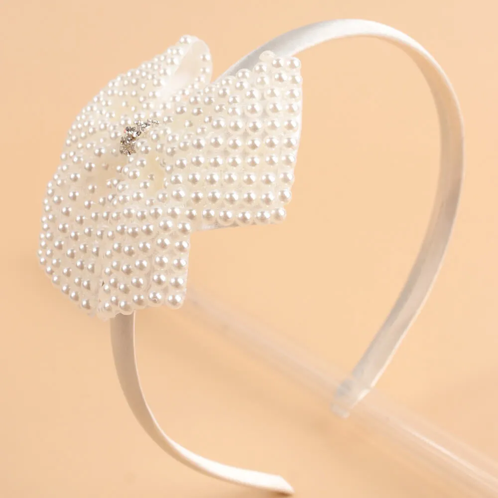 Pearl Rhinestone Bow Girl Headbands