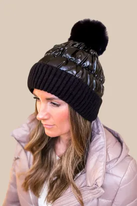 Puffer Pom Beanie - Black