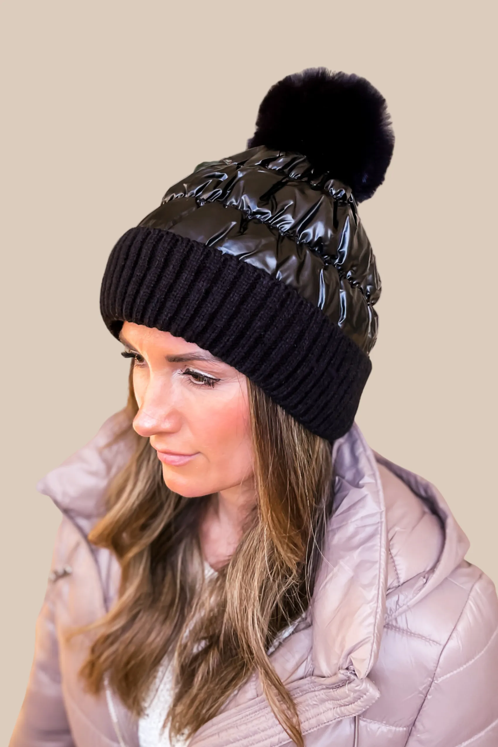 Puffer Pom Beanie - Black