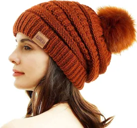 REDESS Women Winter Pom Pom Beanie Hat with Warm Fleece Lined