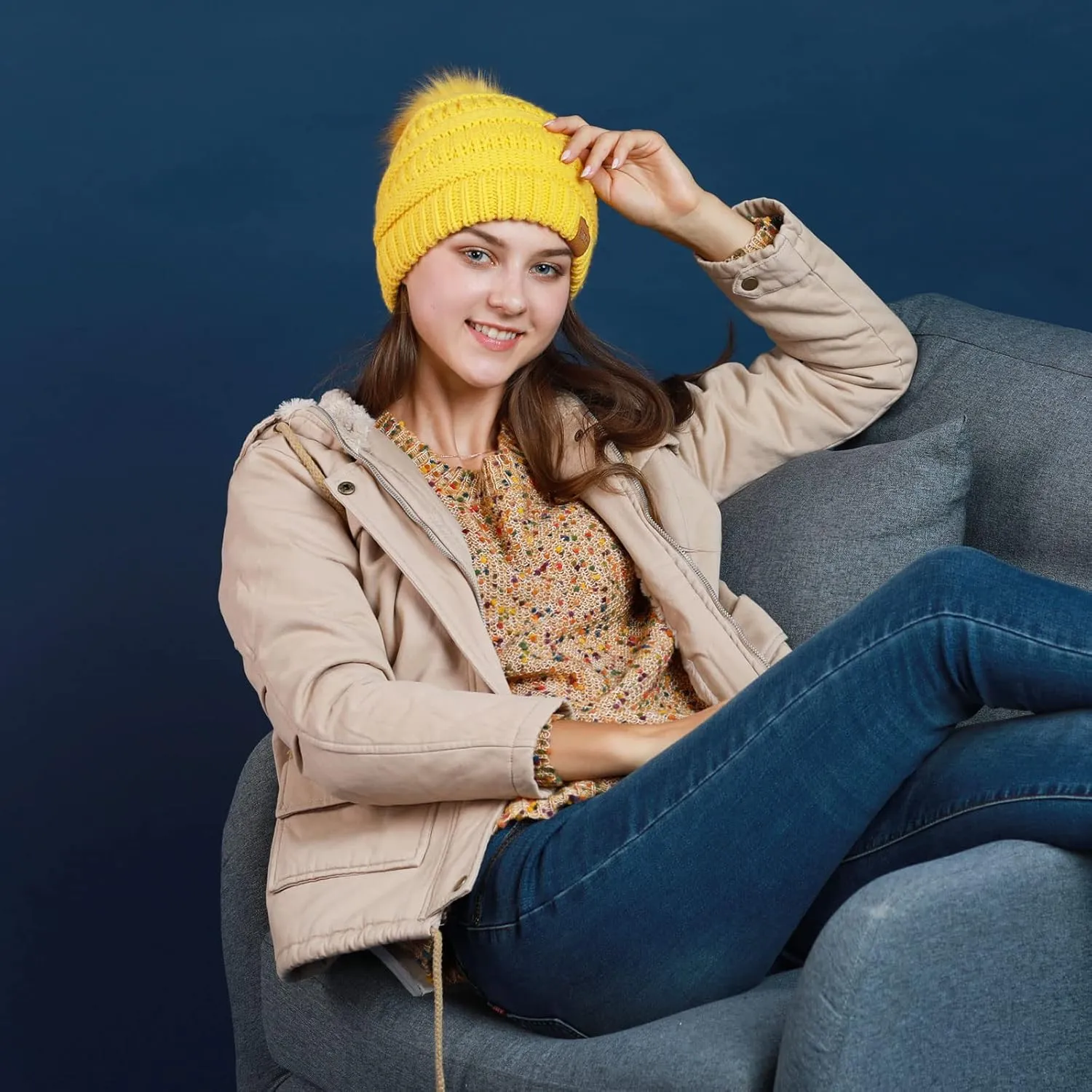 REDESS Women Winter Pom Pom Beanie Hat with Warm Fleece Lined