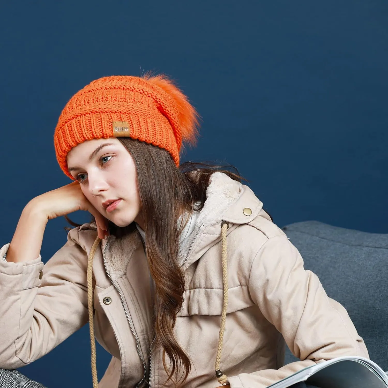 REDESS Women Winter Pom Pom Beanie Hat with Warm Fleece Lined