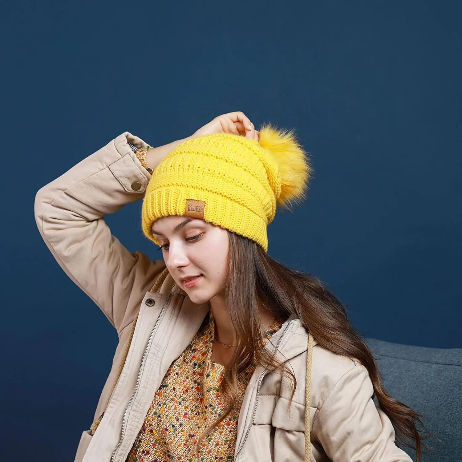 REDESS Women Winter Pom Pom Beanie Hat with Warm Fleece Lined
