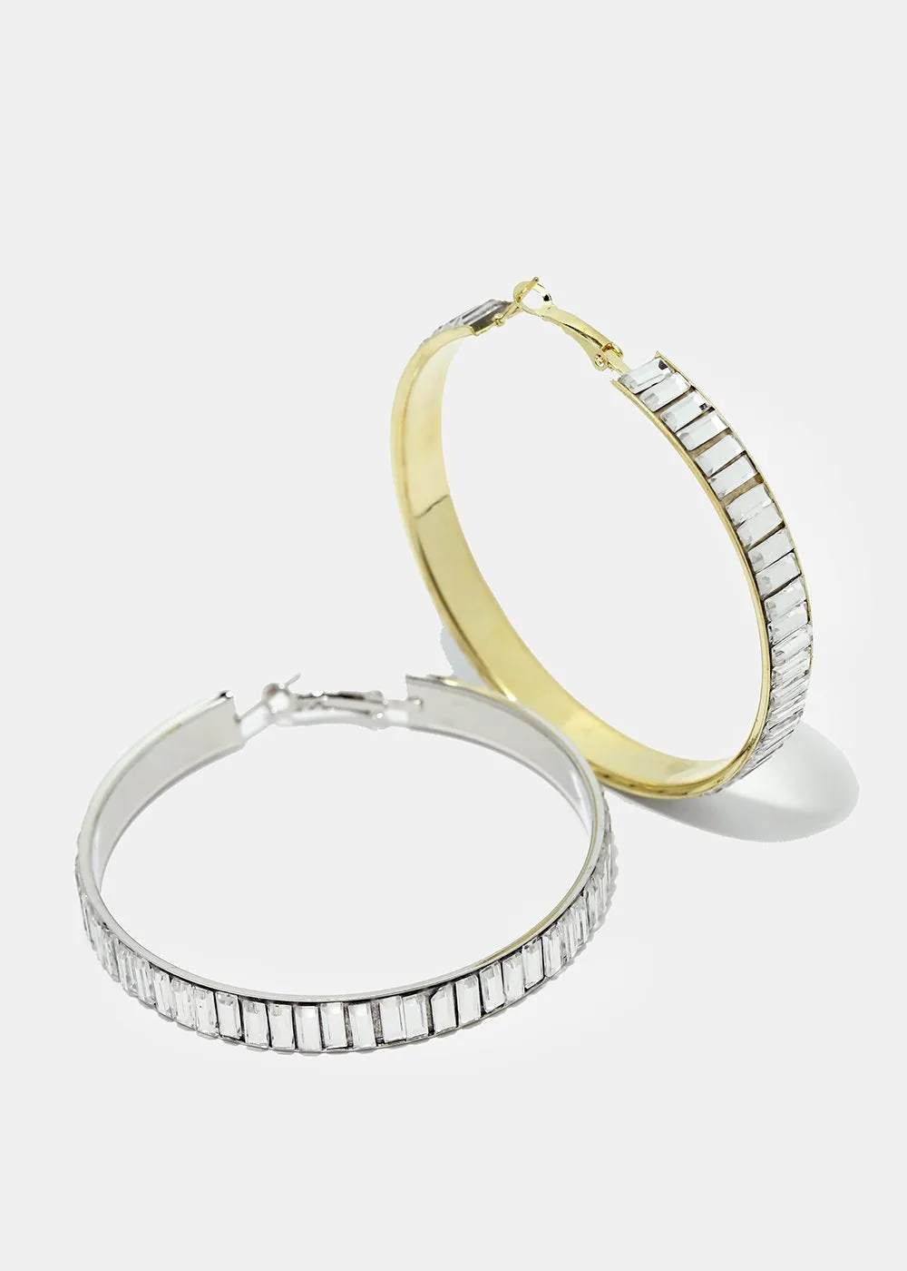 Rhinestone Studded Thick Hoop Earrings