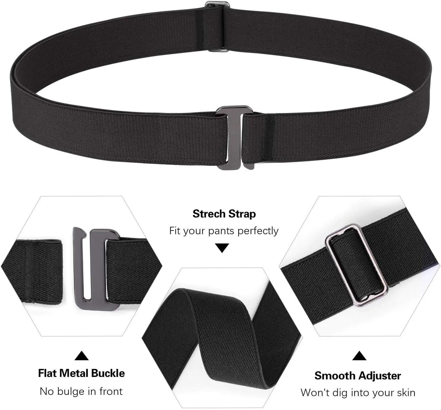 SANSTHS 4 pack Womens Invisible Adjustable Elastic No Show Flat Buckle Stretchable Belt for Jeans Pants Dresses