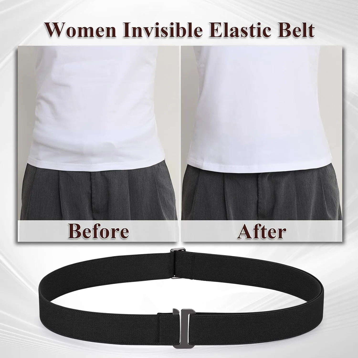 SANSTHS 4 pack Womens Invisible Adjustable Elastic No Show Flat Buckle Stretchable Belt for Jeans Pants Dresses