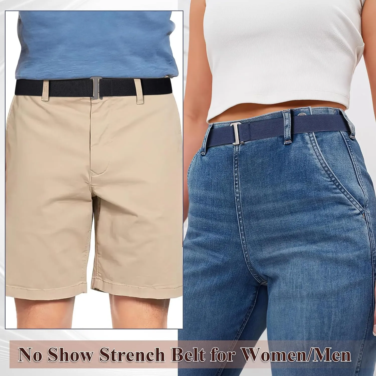SANSTHS 4 pack Womens Invisible Adjustable Elastic No Show Flat Buckle Stretchable Belt for Jeans Pants Dresses