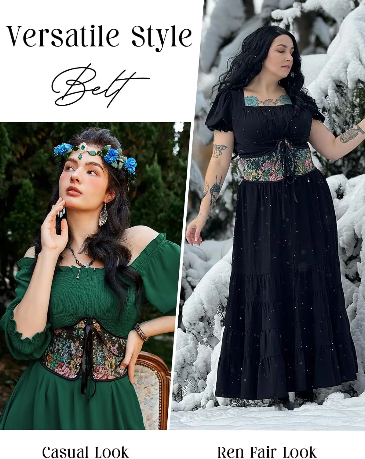 Scarlet Darkness Corset Belt for Women Renaissance Lace up Floral Wide Waist Belts
