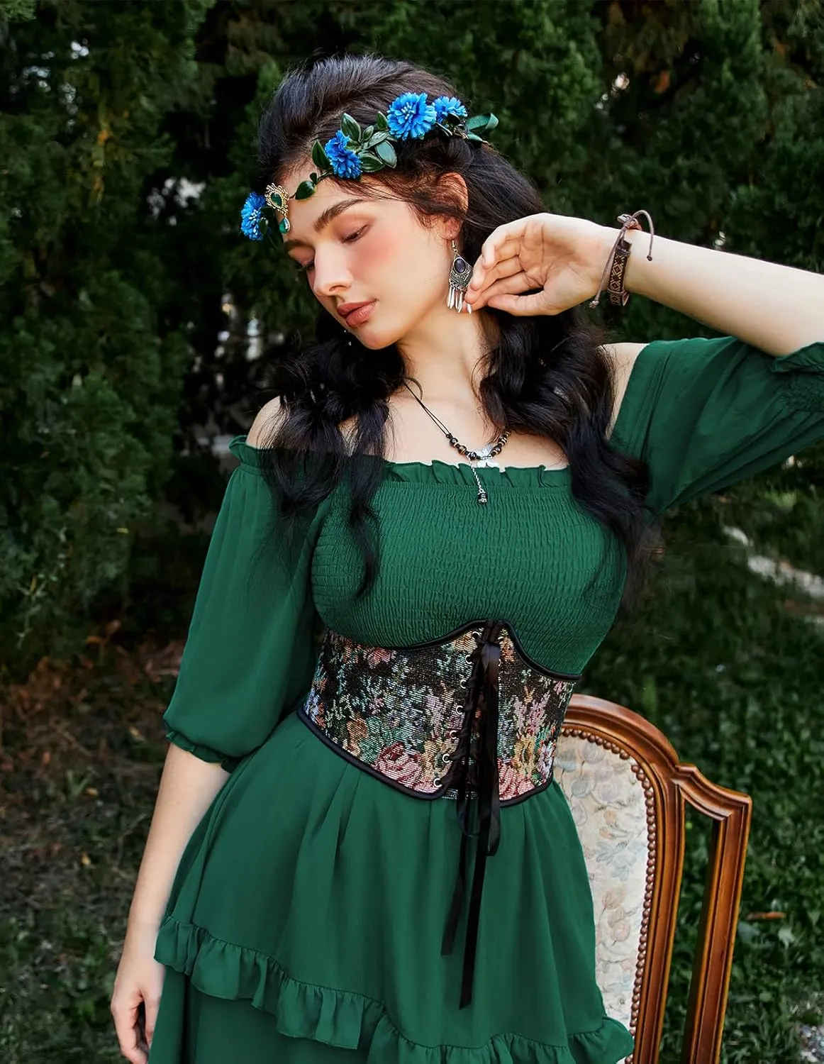 Scarlet Darkness Corset Belt for Women Renaissance Lace up Floral Wide Waist Belts