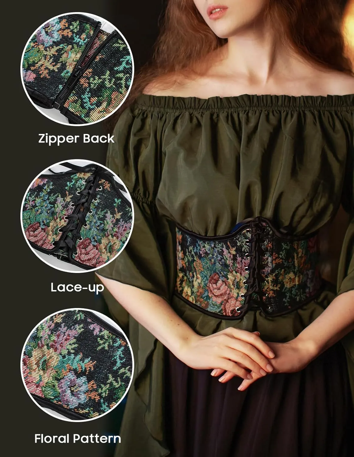 Scarlet Darkness Corset Belt for Women Renaissance Lace up Floral Wide Waist Belts