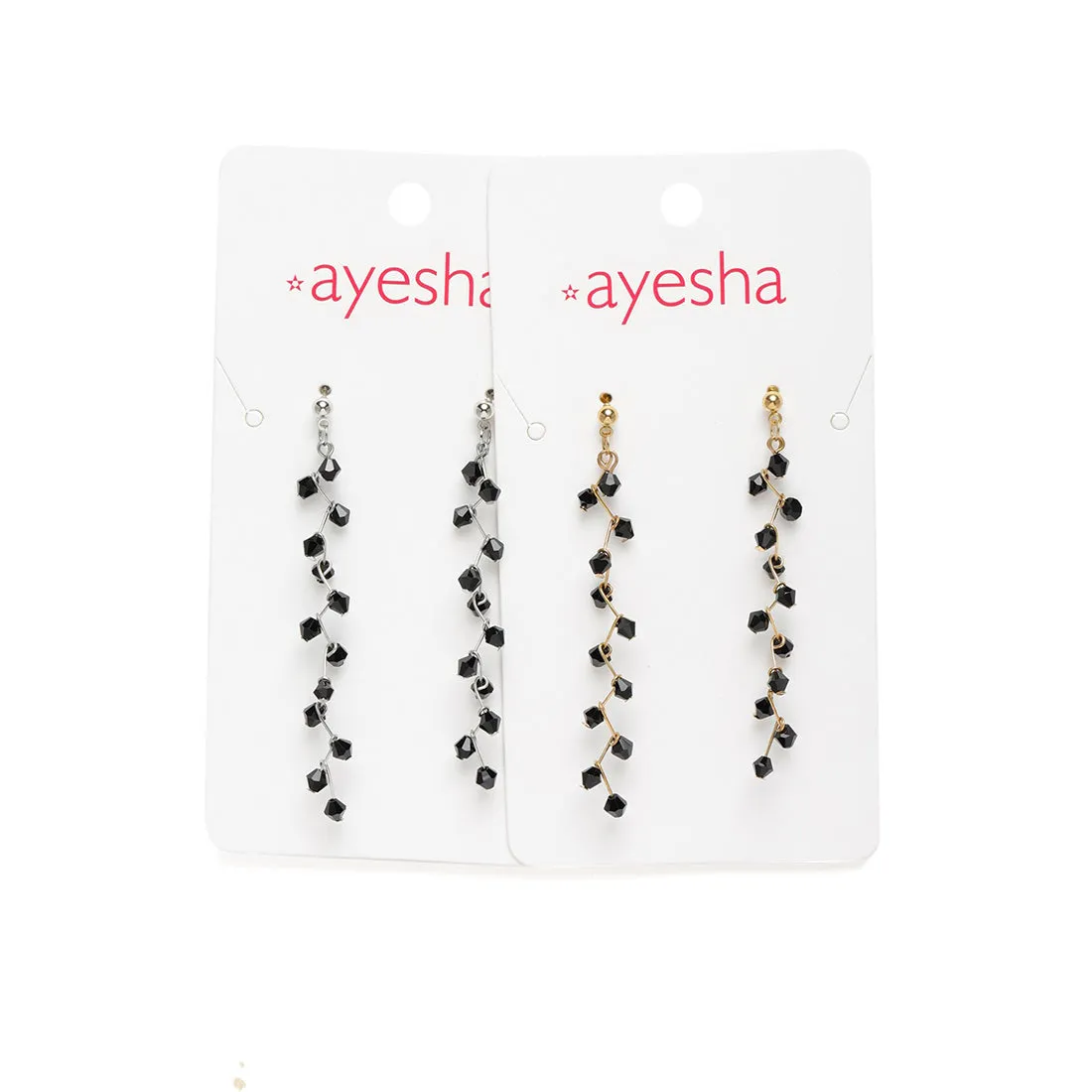 Set of 2 Gold Red & Silver Blue Contemporary Dangler Earrings