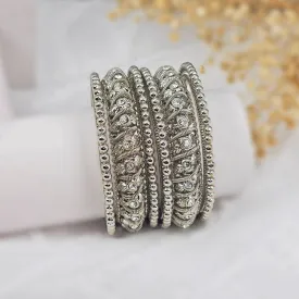 Set of 6 Antique Gold & Silver Polki Indian Bangles