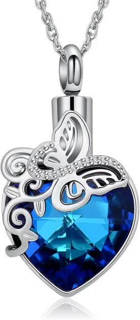 shajwo Butterfly Heart Cremation Jewelry Urn Necklaces for Ashes for Women Men Memorial Human Ashes Pendant