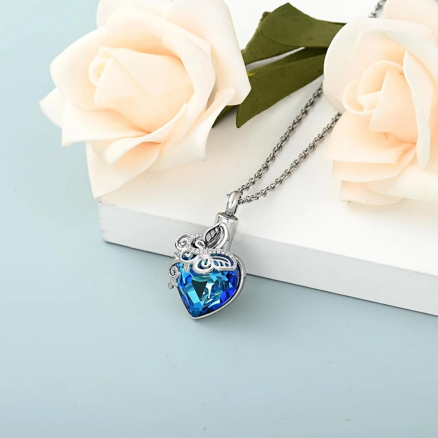 shajwo Butterfly Heart Cremation Jewelry Urn Necklaces for Ashes for Women Men Memorial Human Ashes Pendant