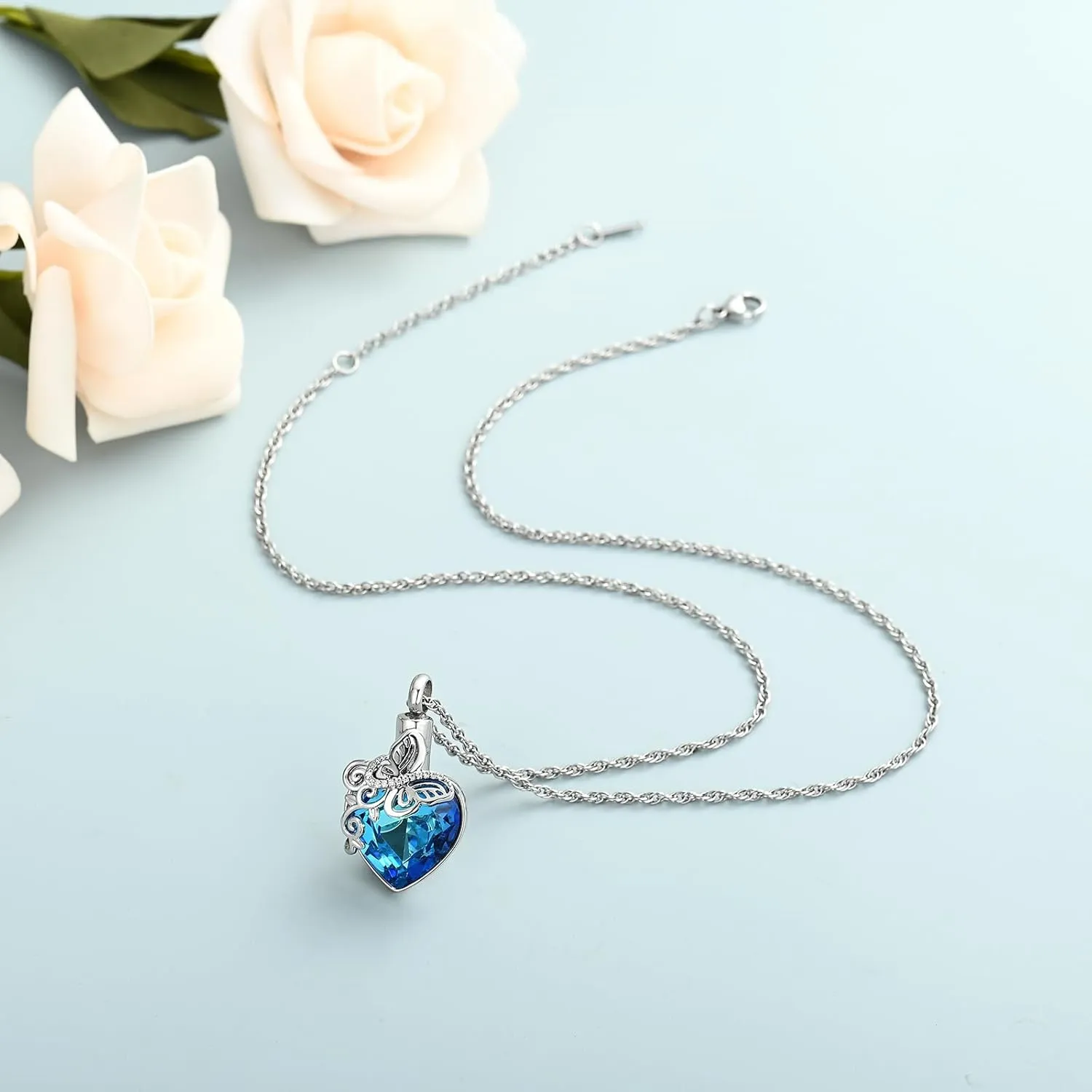 shajwo Butterfly Heart Cremation Jewelry Urn Necklaces for Ashes for Women Men Memorial Human Ashes Pendant